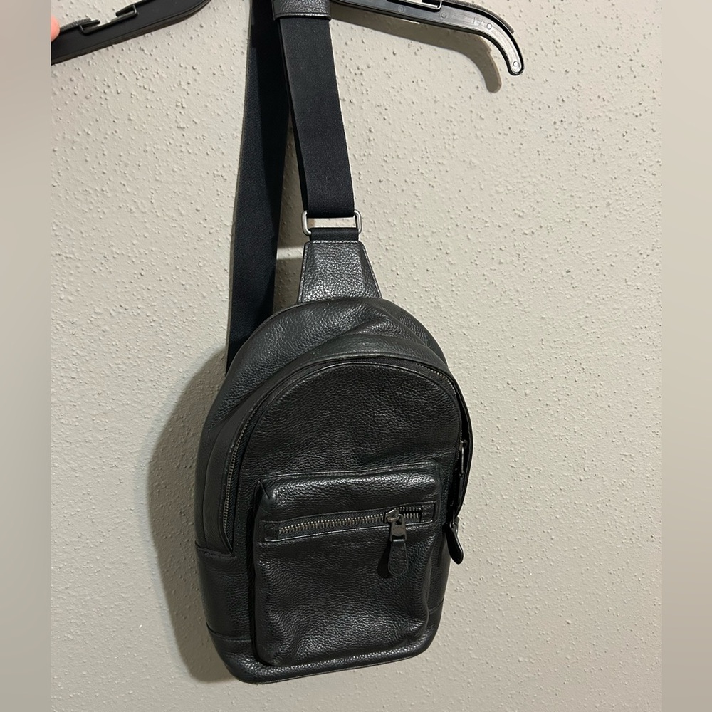 Black Leather Coach Men's West Sling Bag